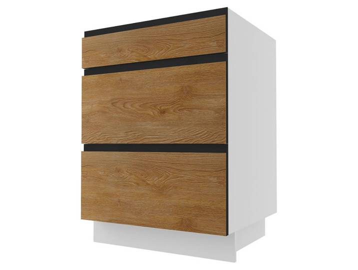 Feldmann-Wohnen Schubladenunterschrank Treviso weiß / Pembroke - schwarz 60 / 50 / 82cm, Eichefarben, 3 Schubladen, Rechteckig, 60x82x50 cm, Küchen, Küchenmöbel, Küchenschränke, Küchenunterschränke