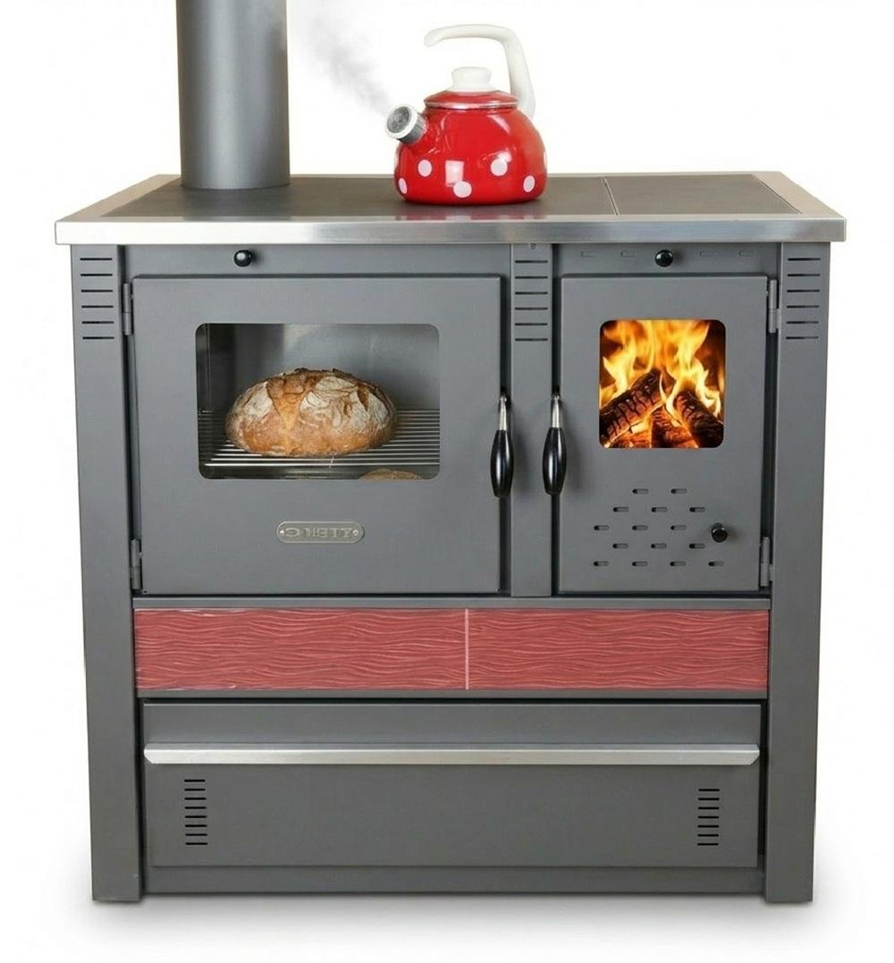 Küchenofen PANONIA Kacheln bordeaux, linke Version - 8,5 kW