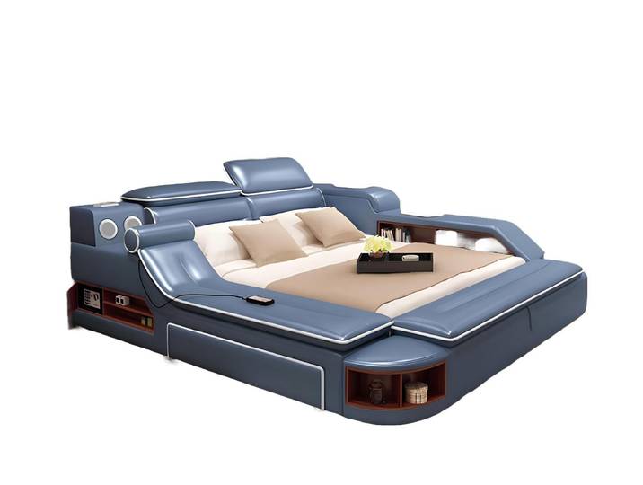 Xlmoebel Multimediabett Lederbett mit Polsterung und multifunktionalem Design (Bett, Bett), Hergestellt in Europa