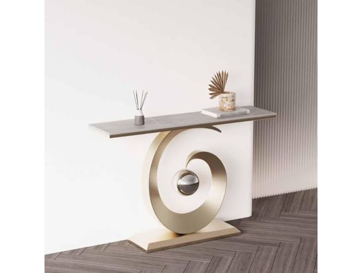 Konsolentisch Schmal Modern mit Sintersteinplatte, Schmaler Sofatisch Konsolentisch mit Sintersteinplatte, schmalem Design und einfacher Montage für Flur, Eingangsbereich, Eingang, Foyer