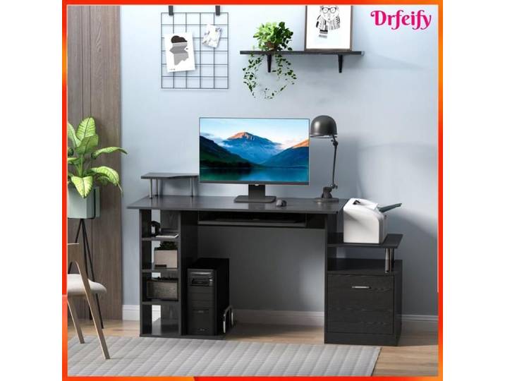 Bureau pour ordinateur - AKOZON - 13898 - 152x60x88 cm - Noir - MDF & métal