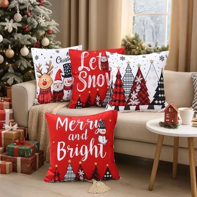 Uplift Treasures Merry Christmas Decorative Cushion Cover Set 4pcs Holiday Pillow Cases p