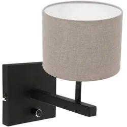 Steinhauer Wandleuchte STANG, E27, Drehdimmer + zylindrischem Schirm, schwarz matt, Leinen schlamm STE-8172ZW