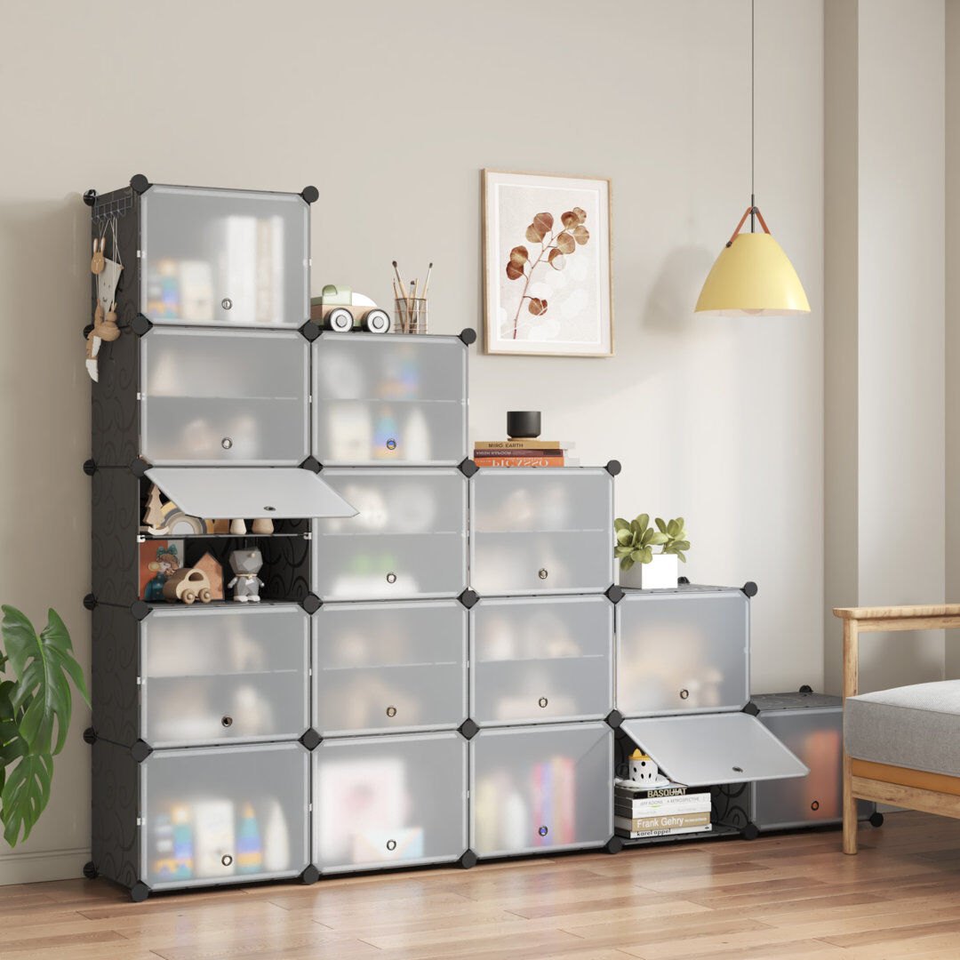 Rebrilliant 60 Pair Stackable Shoe Storage Cabinet Black 60
