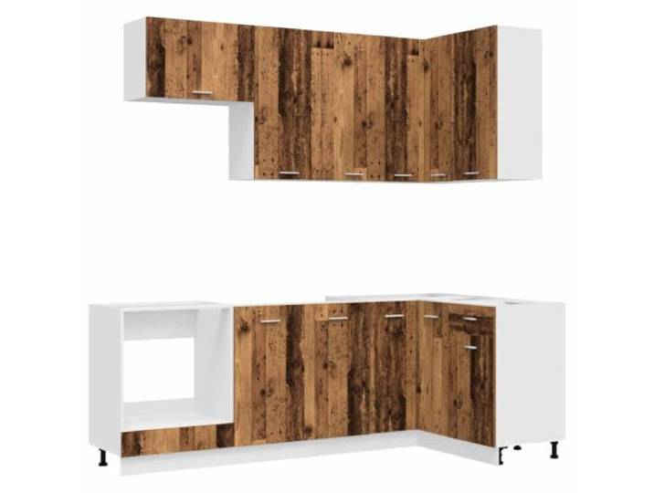 Favemtsl Küchenzeile 8-teilig Einbauküche Lyon Altholz Holzwerkstoff Flexibles 8-teiliges Küchenmöbel Set für Küche und Essbereich mit verstellbaren Füßen und robuster Wandbefestigung.