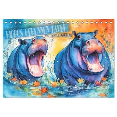 Hippos bekennen Farbe - kunterbunter Nilpferdspaß (Tischkalender 2026 DIN A5 quer), CALVENDO Monatskalender