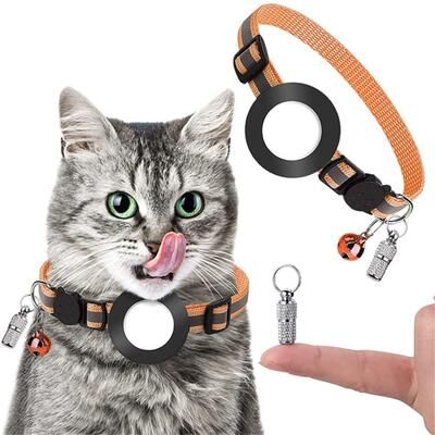Everyday Crate AirTag Pet Collar With Reflective Safety Buckle & Bell For Cats And Small Dogs orange