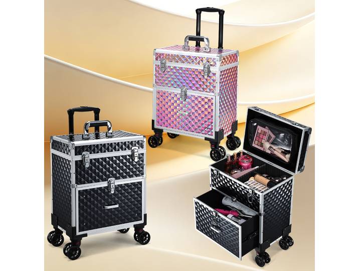 Mallette de maquillage professionnelle à roulettes, chariot avec tiroir, mallette de rangement pour cosmétiques, grande mallette de cosmétologie, sac détachable