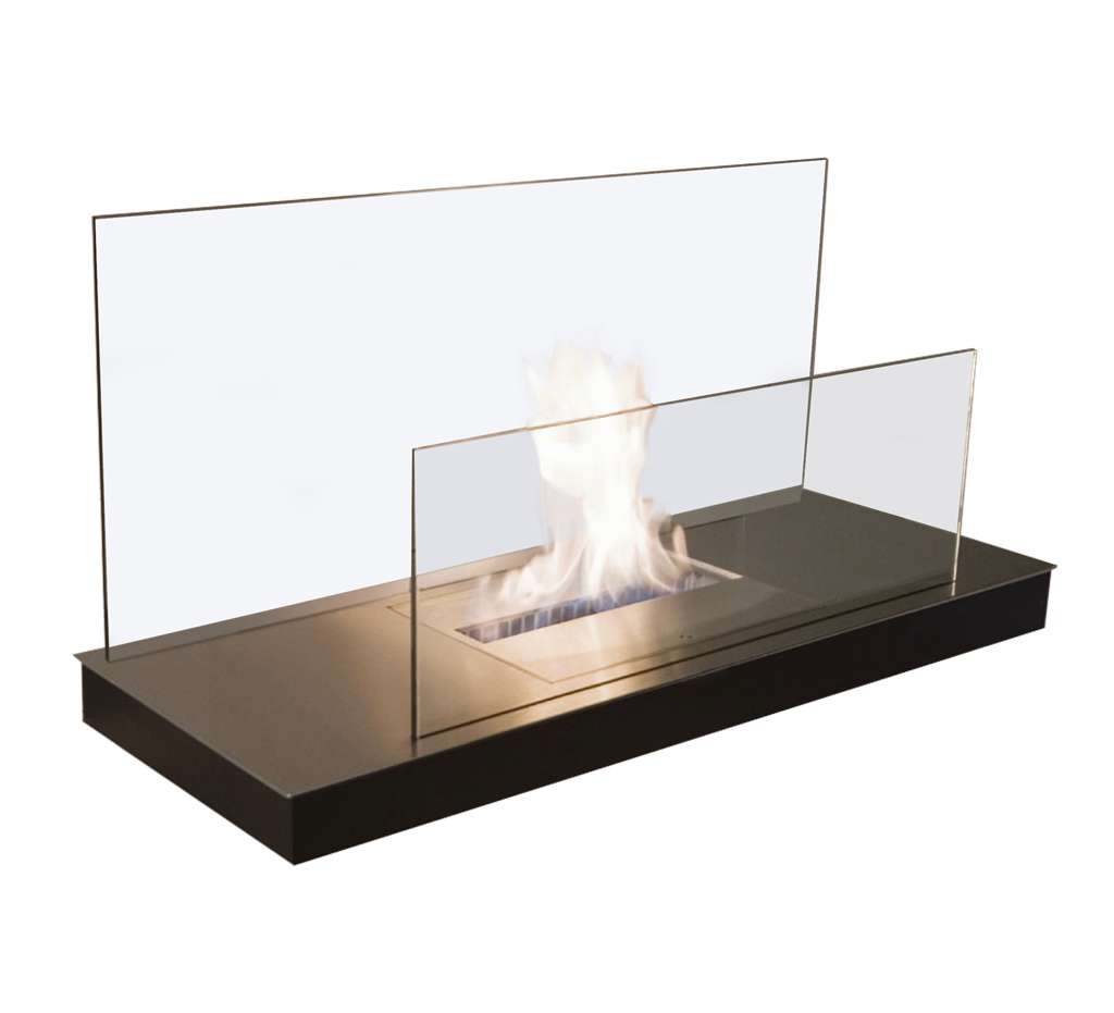 Radius Design Wall Flame 2 Ethanol Kamin (gläserne Rückwand, Gestell schwarz, Ed... gläserne Rückwand | Gestell schwarz, Edelstahlplatte matt 540 A