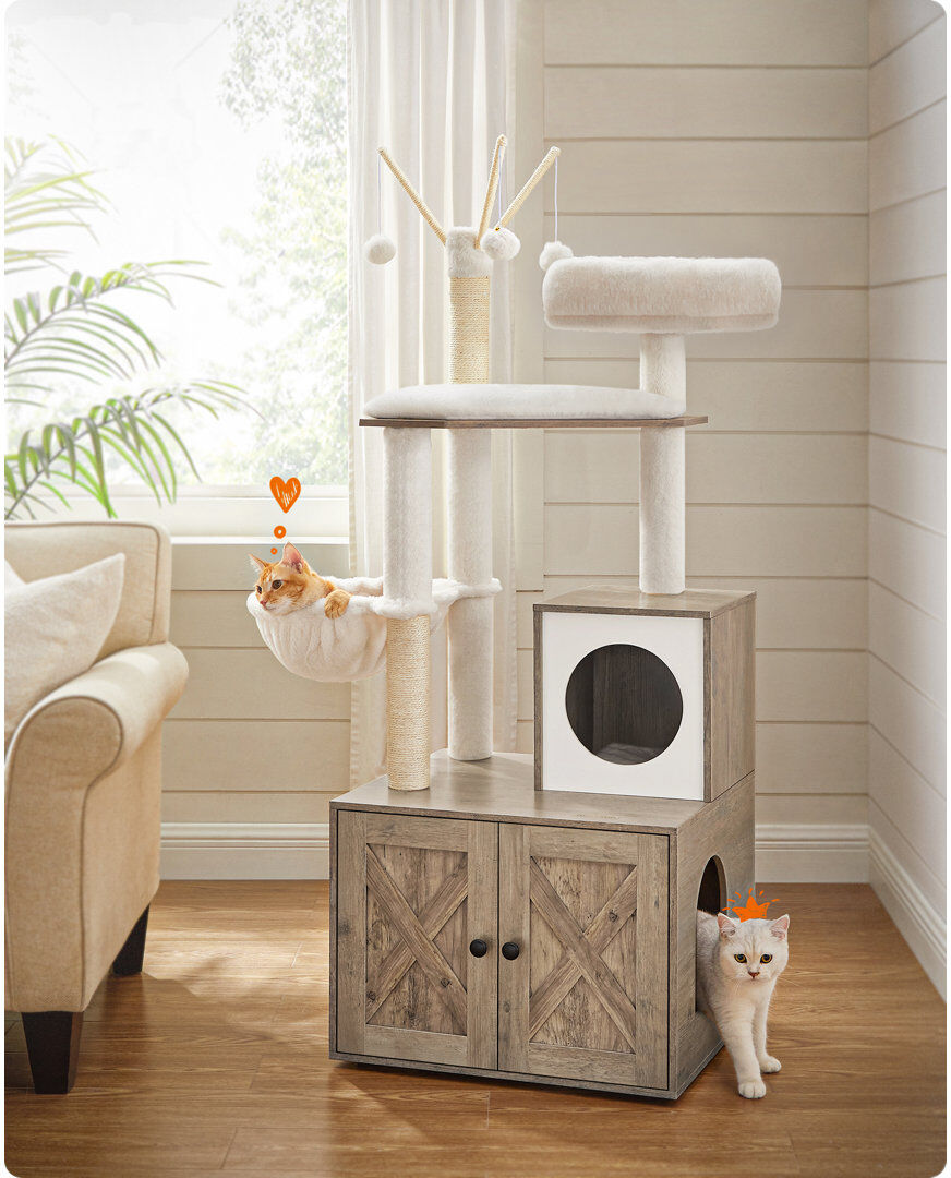 FEANDREA 140 cm H Cat Tree / Condo Greige 140cm H X 50cm W X 50cm D