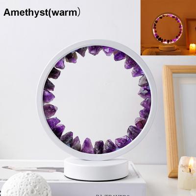 Newmooncrystals LED Crystal Lamp Room, Natural Gemstone Decoration, Amethyst Healing Stone, Home Decoration Round Lamp Electric Fan raw Amethyst Warm