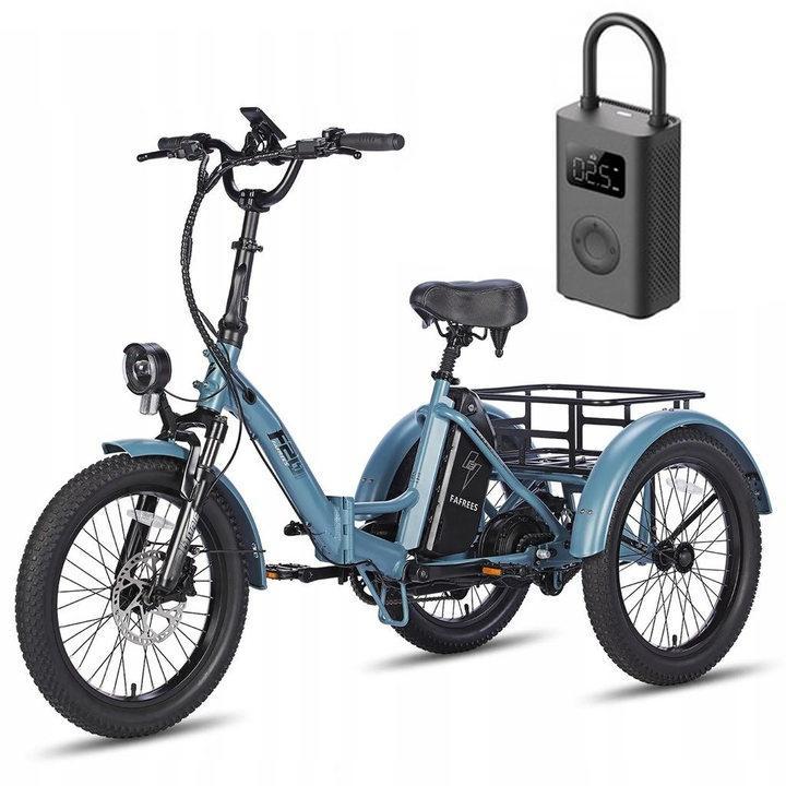 Fafrees F20 mate Dreirad faltbar Fahrrad Elektrofahrrad 3 Rad Fat Bike 48V LCD 20Ah Blau+Schwarzer Fahrradkorb +Aufblaspumpe