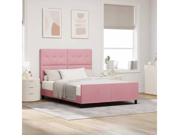 Samtboxspringbett mit massiver Kiefer Stilvolles Design für Schlafzimmer Boxspringbett mit Kopfteil Rosa 140x200 cm Samt Luxus Doppelbett mit verstellbarem Kopfteil und Lattenrost für Schlafzimmer