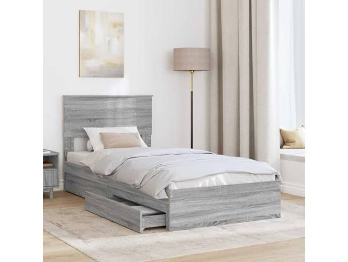 SKTQYQO Boxspringbett Grau Sonoma 193 cm mit Kopfteil Mehrschichtiges Holz, mit Schublade, einfache Montage, 100 kg Tragkraft