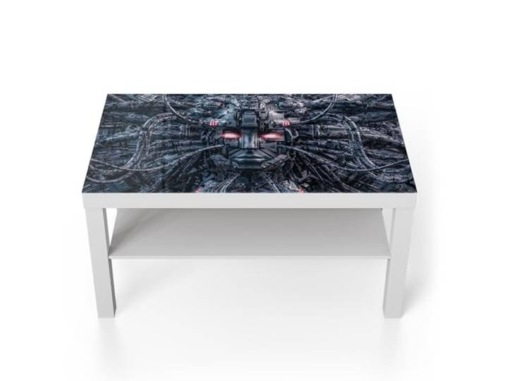 DEQORI Glastisch weiß groß 90x50 cm Motiv Techno-Synthese ausgefallener Beistelltisch aus Glas Hochglanz Couchtisch fürs Wohnzimmer moderner Couch Tisch mit Design