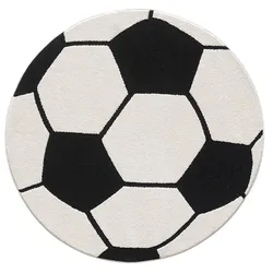 KINDERTEPPICH Kurzflor Fußball CANAZEI Polypropylen Schwarz-Weiß 160 x 160 cm