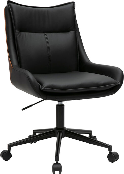 Miliboo Chaise de bureau à roulettes noire et bois foncé BLAISE