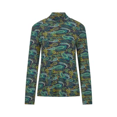 Langarmshirt GOLDNER "Longsleeve mit Allover-Print, Stehkragen", Damen, Gr. 44, grün (smaragd, gemustert), Obermaterial: 95% Viskose CV. 5% Elasthan EL., Modisch, Shirts Langarmshirt, Paisley-Muster