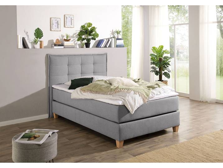 Boxspringbett HOME AFFAIRE, grau, B:140cm L:209cm, Komplettbetten, Boxspringbett, inklusive Komfortschaum-Topper