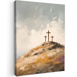 LEINWANDBILD Hügel - Abstrakt - Christentum - Kreuz Room Decor 30x40 cm