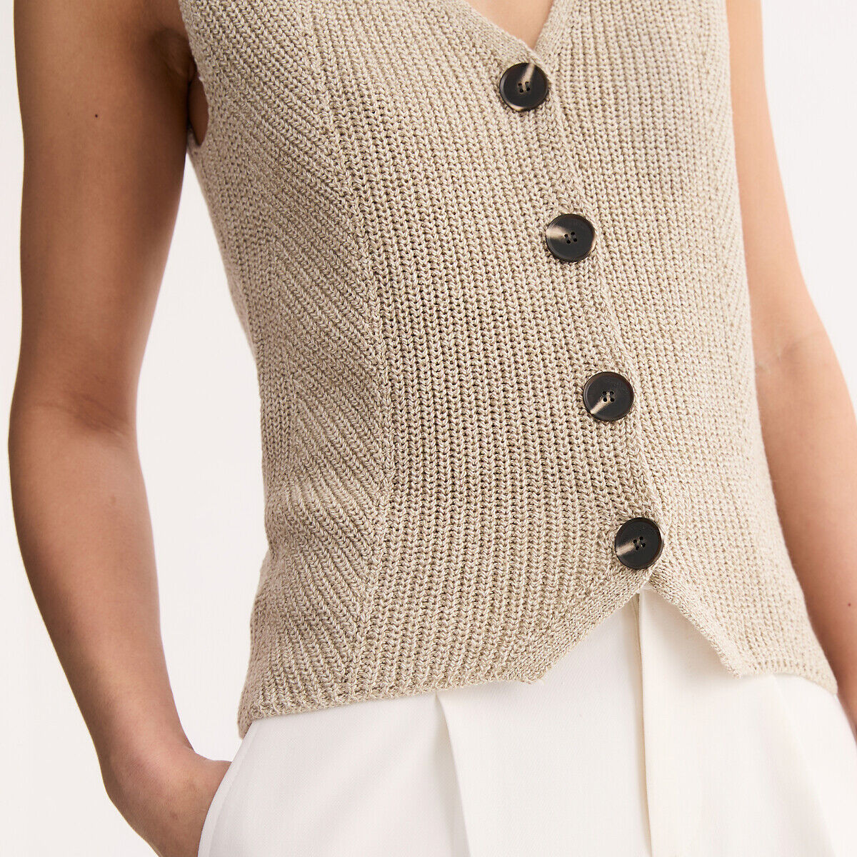 ANNE WEYBURN Gilet sans manches en grosse maille lin et coton