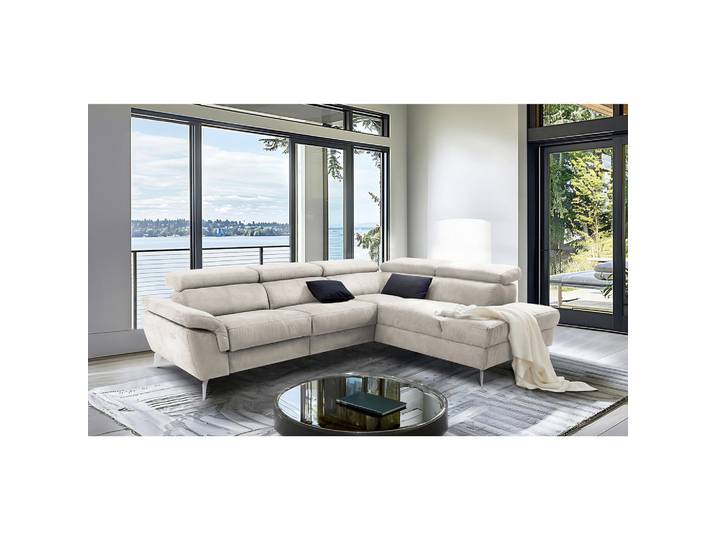 Livetastic Ecksofa Sono, Hellgrau, Metall, 4-Sitzer, Ottomane rechts, L-Form, 265x210 cm, Rücken echt, motorische Relaxfunktion, Wohnzimmer, Sofas & Couches, Wohnlandschaften, Ecksofas