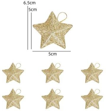 Inspire Select Gold Glitter Star Christmas Tree Ornaments Five Point Hanging Star Decorations For Holiday Home Decor golden 6 Pcs