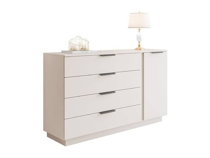 Lookway Kommode LINA Kaschmir 1D4S mit LED-Beleuchtung, auf Sockel, Kantengriff, 138x84x40 cm (Kantengriff in Schwarz)