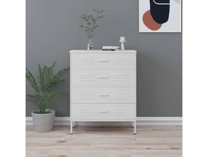 HKQWPBF Kommode Weiß 80x35x101,5 cm Stahl Sideboard Schubladen Stahlkonstruktion, vollausziehbare Schubladen, kugelgelagerte Schienen, höhenverstellbar, platzsparend