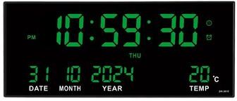 Perfect Picks Market Digital Wall Clock With LED Display, Alarms, Temperature & Calendar green