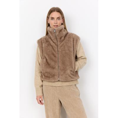 Fellimitatweste SOYACONCEPT "SC-HAYE 1", Damen, Gr. XL, braun (camel), Web, Obermaterial: 100% Polyester, unifarben, normal, Westen, Kunstfaser