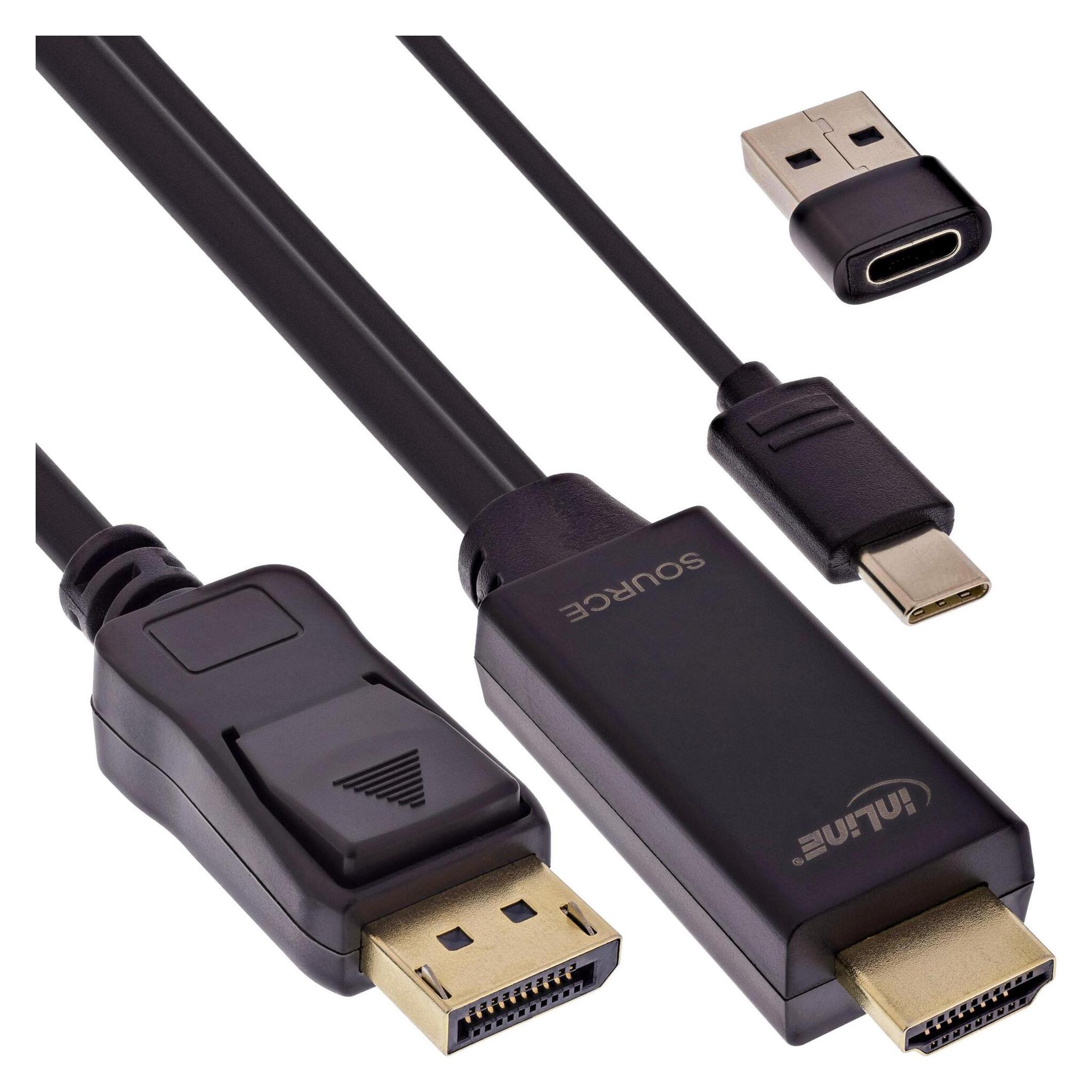 InLine HDMI zu DisplayPort Konverter Kabel, 4K/60Hz, schwarz, 1m (2 m) (17162I)