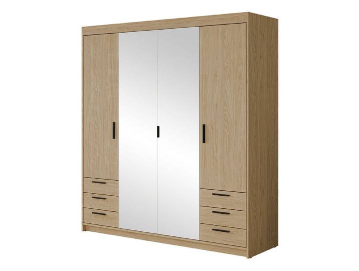 MIRJAN24 Kleiderschrank Elena 4D6S (mit vier Drehtüren und sechs Suchbladen) Frontspiegel, Kleiderstange