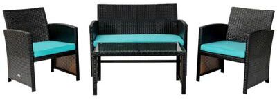 Costway 4 Pieces Patio Rattan Cushioned Furniture Set-Turquoise