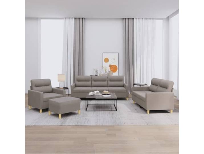 HEFZGDB 4-TLG. Sofagarnitur mit Kissen Taupe Stoff, strapazierfähiges Sofaset mit atmungsaktivem Bezug und robustem Gestell, Bequeme Polsterung für Entspannung, vielseitiger Hocker