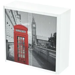 easyOffice Rollladenschrank Motiv rote Telefonzelle vor dem Big Ben rot, 110x104x41.5 cm