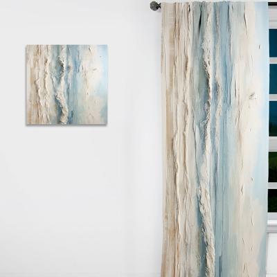 DESIGN ART Designart - Beige And Blue Coastal Beach Paint - Coastal Beach Curtain - Blackout Coastal Curtain - 1 Panel