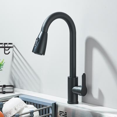 Multisell Products Hub Kitchen Sink Mixer Tap Stream, Flexible Pull Out Nozzle, Black Hot Cold Water Taps, Sprayer Head Deck black