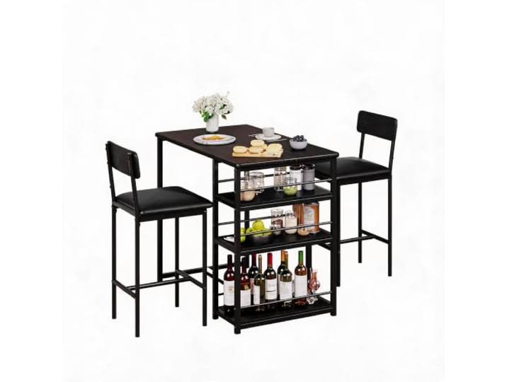 GarveeMore Bartischgruppe 3-TLG., 1 Tisch & 2 Barhocker, 3 Ablagen, Schwarz Thekenhöhe, gepolsterte Sitze, platzsparend, stabile Konstruktion, zusätzlicher Stauraum, für Küche & Wohnung