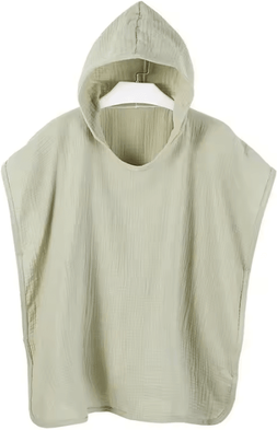 Uplift Curations Soft Cotton Gauze Baby Hooded Bath Towel Poncho For Cozy Drying & Comfort green