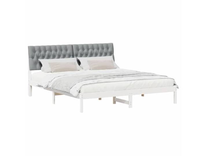 KTHLBRH Doppelbett weiß 180 x 200 mit gepolstertem Kopfteil Massives Kiefernholz, Lattenrost, Kopfteil an der Wand, einfache Montage