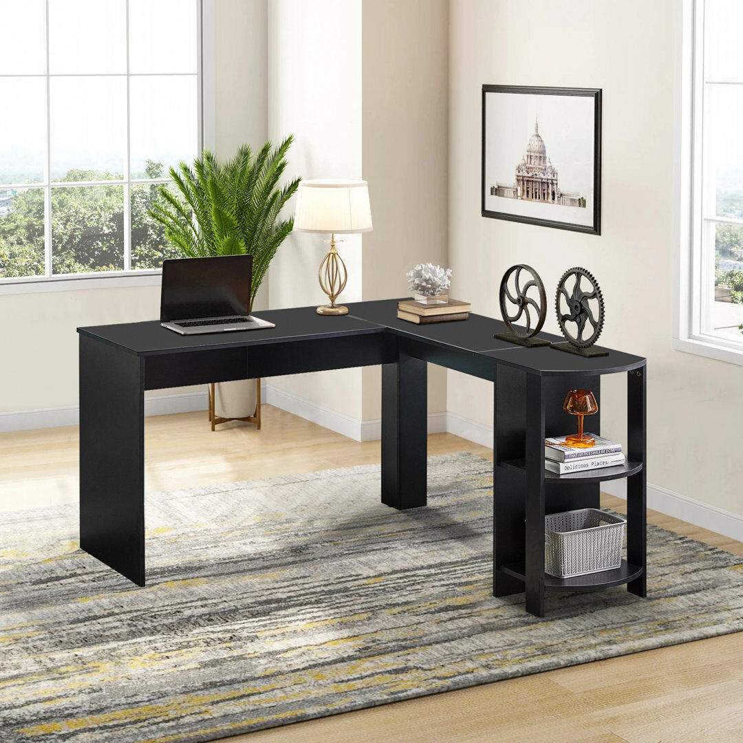 CLIPOP L-Shaped Computer Desk Black 72cm H X 130cm W X 140cm D