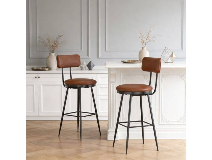 Tabouret de bar - Tabouret de Bar Lot de 2 - Hauteur assise 65 cm - Revêtement PU marron - Cadre métal