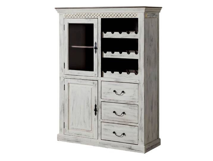 Weinschrank Mango / Akazie 120x45x160 weiß gewachst CASTLE-ANTIK #116