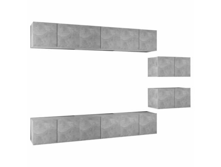 KGFHERENB TV Schrank 8er Set Betongrau Hängend Holzwerkstoff 60x30x30 cm Wandhängende Medienregale für Schlafzimmer und Wohnbereich, schaffen freie Bodenflächen mit pflegeleichter Oberfläche.