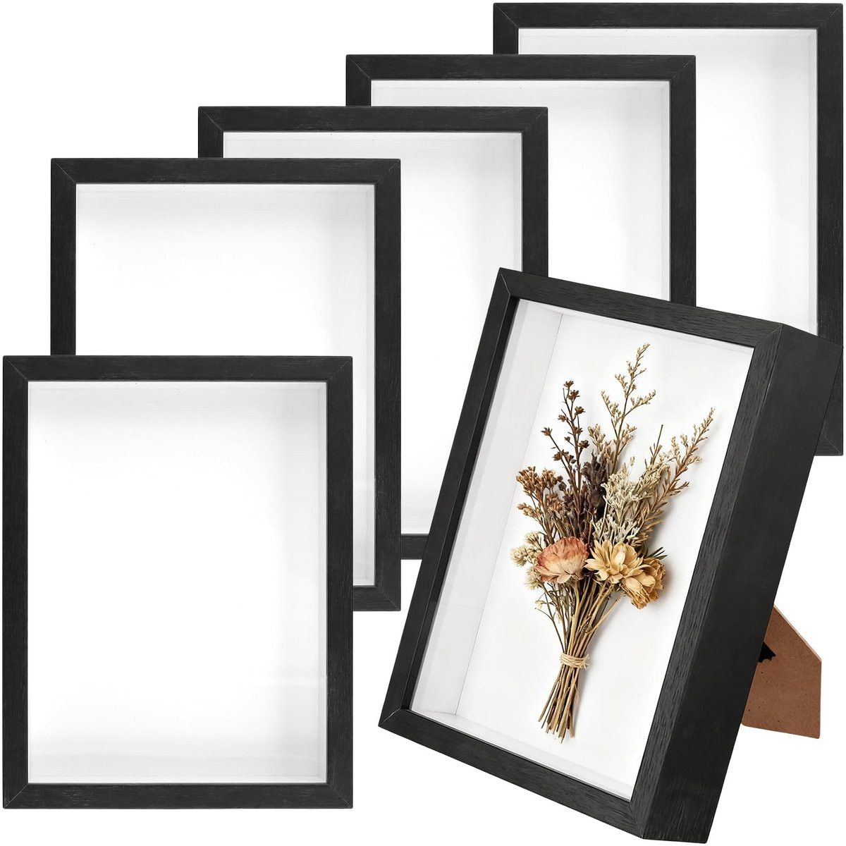 Omgoods Set van 6 Diepe Schaduwdozen - Houten Fotolijsten voor 3D Items