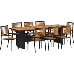 vidaXL 9-teiliges Garten Esstisch Set Schwarz Poly Rattan Akazie