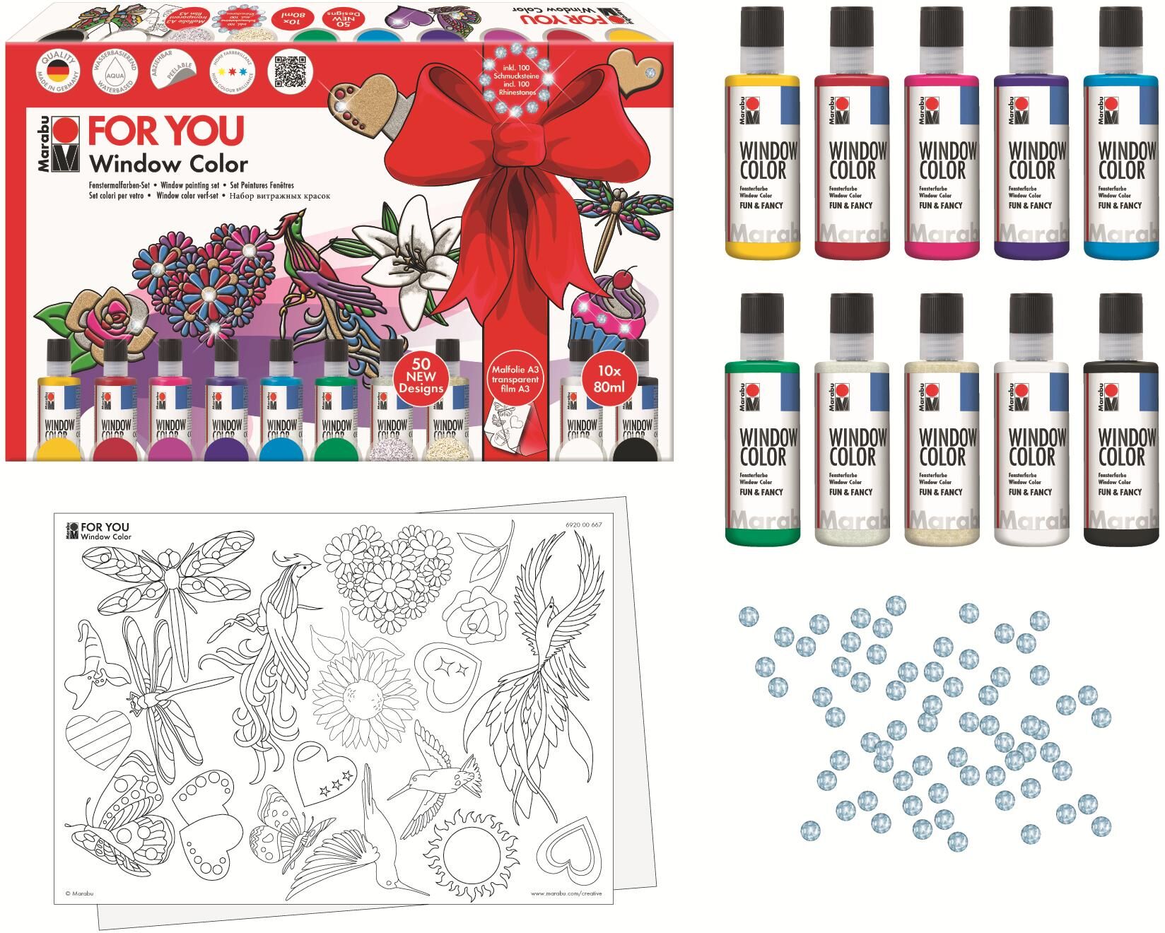 Kreativset MARABU "Window Color Fun & Fancy 10 x 80 ml", bunt, Kreativsets, Kreativset bunt Einheitsgröße