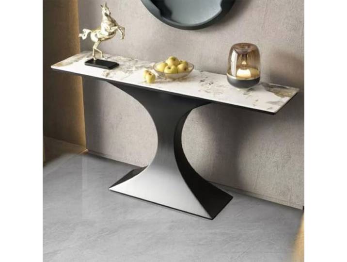 Table Console Entrée en Pierre Frittée avec Structure Métallique Moderne Plateau en Pierre Frittée, Structure Métallique Robuste, Design Moderne, Gain Espace(Black,59.1in)