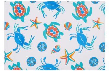 C&F Home Caraway Coral Placemat, Set of 6 Blue Seaturtle Crab & Starfish Print